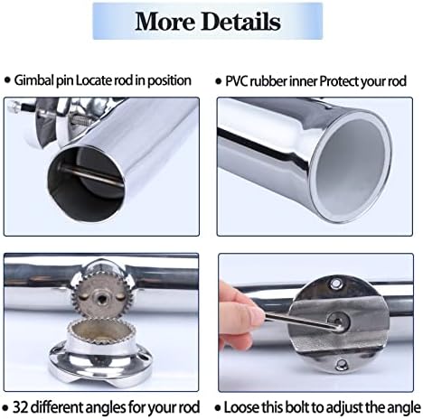 (2X) 316 Stainless Tournament Style Boat Fishing Holder Clamp on Fishing Rod Holder for Boat 1-1/4" to 2" Rail Gimbal Pin at Bottom