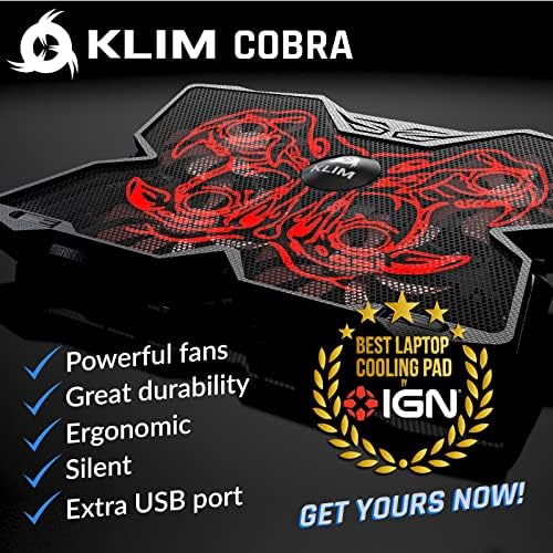 KLIM Wind Laptop Cooling Pad - More Than 500 000 Units Sold - New Version - The Most Powerful Rapid Action Cooling Fan - Laptop Stand with 4 Cooling Fans at 1200 RPM - USB Fan - PS5 PS4 - Blue