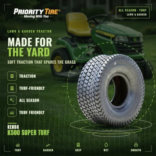 Kenda K500 Super Turf R/S 4 Ply 16-7.50-8 Lawn & Garden/Turf Tire | Lawn Mower & Garden Tractor All Season Traction 64A3 Rated 4 Ply Bias Construction Black Sidewall Tire