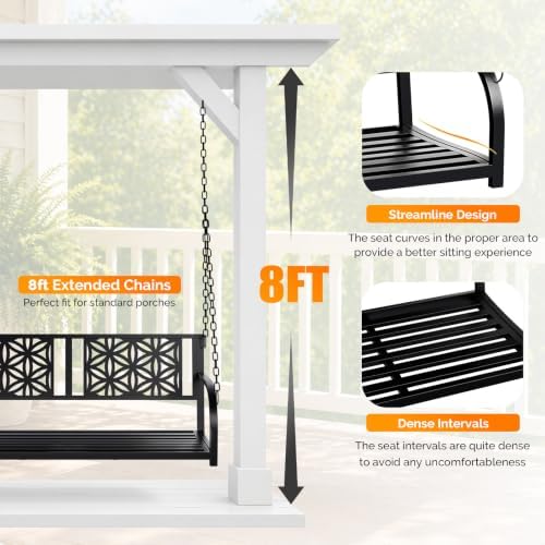 VINGLI Heavy Duty Metal Porch Swing, 660 LBS Outdoor Swing Bench, Curved