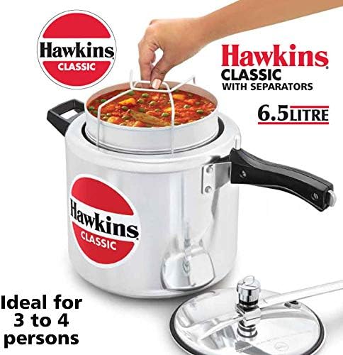 Hawkins 6.5 Litre Classic Pressure Cooker with Pots, Inner Lid Cooker with Separator Set, Silver (CL66)
