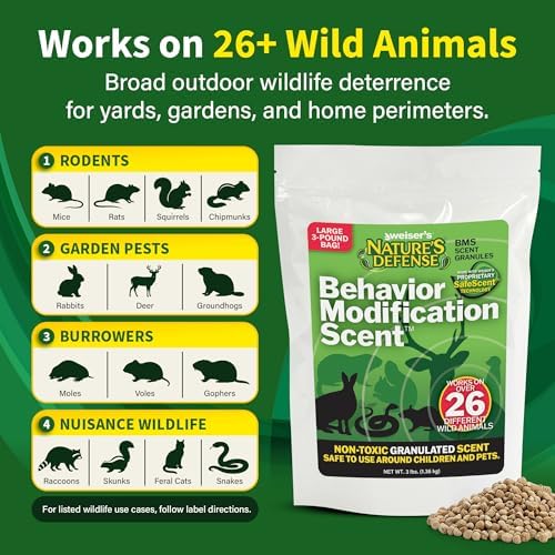 Nature's Defense Organic Animal Repellent Granules, 44 oz | 7 Certified Organic Ingredients, 94.1% Effective, Repels Deer, Mice, Cats