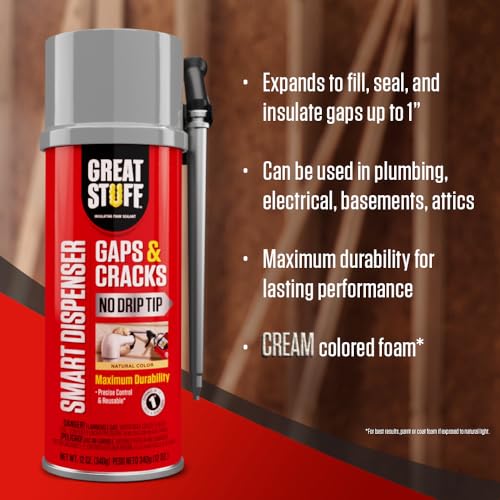 Great Stuff 99108824 Smart Dispenser Gaps & Cracks, Cream, 12 Ounce