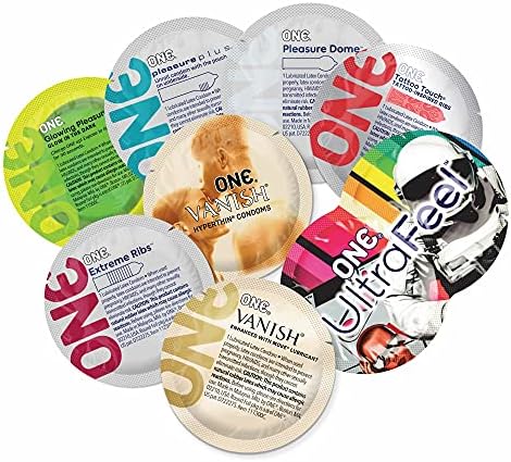 ONE® Premium Pleasures™ Condoms | 6 Pleasure-Enhancing Styles | Variety Pack | Ultra Thin Latex Condoms | Extra Lubricated | Triple Tested