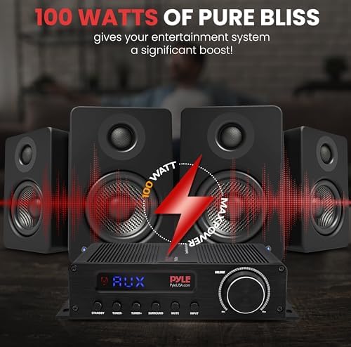 Pyle 100W 5 Channel Audio Amplifier - Wireless Bluetooth Home Theater Power Stereo Receiver with Surround Sound w/HDMI, AUX, FM Antenna