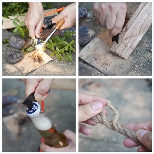 onlyfire Fire Starter Survival Tool, Ferro Rod Kit with Tinder Wick, Pouch, Waterproof Flint and Steel Fire Starter for Camping