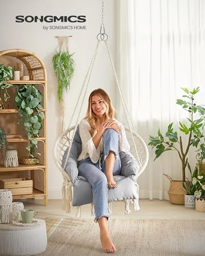 SONGMICS Hanging Chair, Boho Swing Chair with Large, Thick Cushion