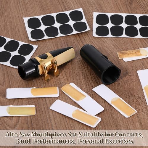 49Pcs Alto Saxophone Mouthpiece Kit, Includes Gold Sax Ligature, Saxophone Mouthpieces, Plastic Cap, 21 Sax 2.5 Reeds