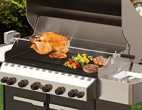onlyfire Universal Rotisserie Kit with 110V Electric Motor for Gas Grills | Stainless Steel, 45" 1/2" Hexagon Spit Rod, Chicken Roaster