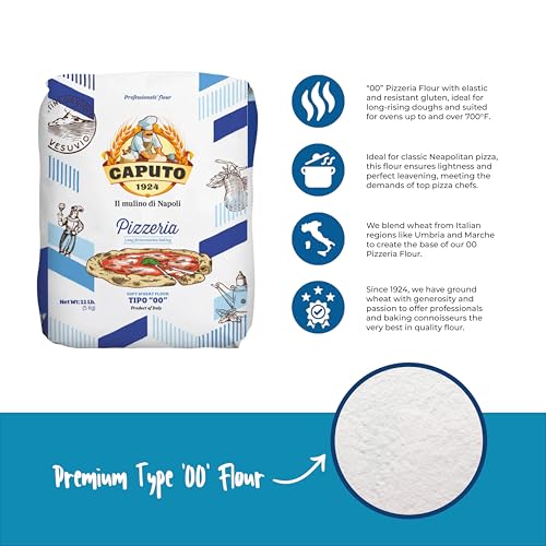 Antimo Caputo Pizzeria Flour Blue, 11 Pound (5Kg) Bag - Italian 00 Flour - Soft Wheat for Pizza Dough - Makes that Perfectly Elastic, Chewy