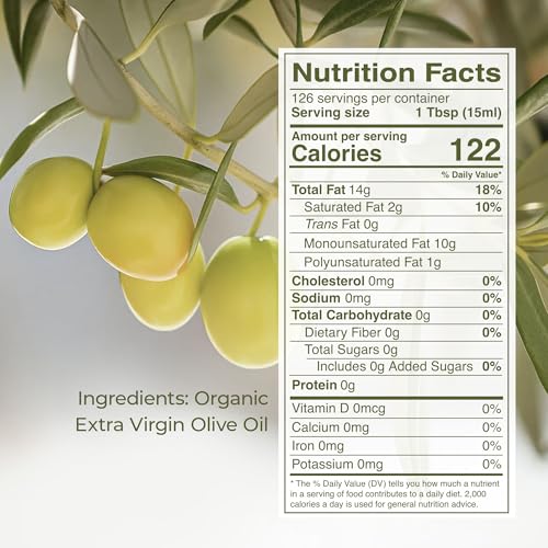 Kevala Extra Virgin Organic Olive Oil - 1/2 gal, Unrefined Cooking Oil | 64 oz, Cold Pressed, No Preservatives, Made with Selected Fresh Olives, Natural Kitchen Pantry Essential, Easy Storage