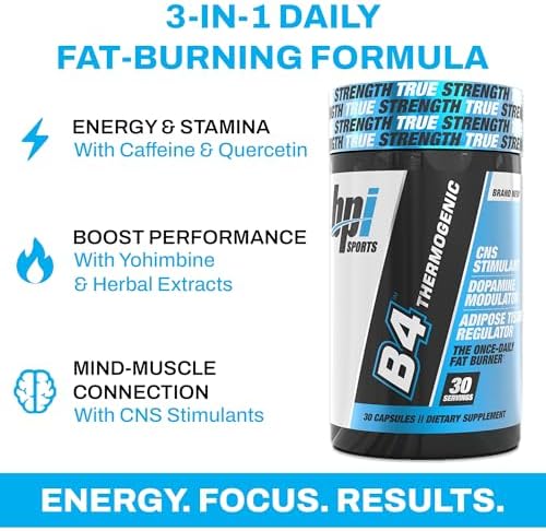 BPI Sports B4 – Extra Strength Natural Fat Burner for Women & Men – Keto-Friendly Fat Burner Capsules, Weight Loss & Appetite Control -Caffeine