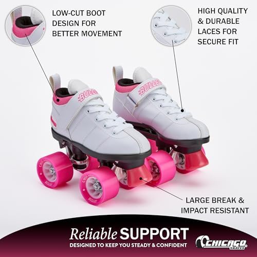 Chicago Skates Bullet Speed Roller Skates – Adjustable Quad Roller Skates Women Men, Durable Skates, Top Performance with Front Stopper, 62mm Urethane Wheels, Low-Cut Ankle Boot, Indoor Outdoor Toys