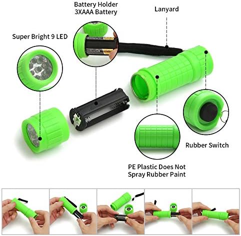 Whaply 30-Pack Small Mini Flashlight Set, 5 Colors, 9-LED Handheld Flashlight with Lanyard