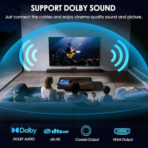 1080P Full HD Blu-ray DVD Player for TV/Projector, HDMI/AV/Coaxial Outputs | Home Theater Blu Ray Player Support Region A/1 Blu-ray Discs, CD DVDs VCD