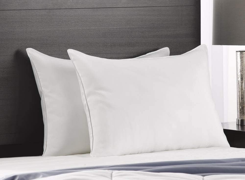Ella Jayne Home Standard Size Bed Pillows- 2 Pack White Hotel Pillows- Gel Fiber Filled FIRM Gel Pillows with Hypoallergenic Classic Cover- Best