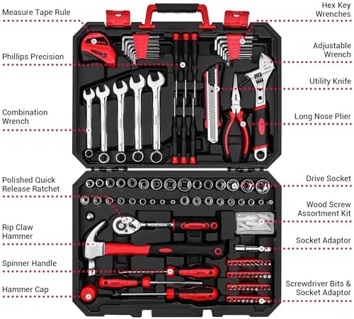 DEKOPRO 158 Piece Tool Set-General Household Hand Tool Kit,Auto Repair Tool Set, with Plastic Toolbox Storage Case