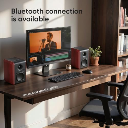Saiyin Powered Bluetooth Bookshelf Speakers with 3.75" Woofer, 30W x 2 | Record Player Speakers with TV-ARC/Optical/Auxiliary Inputs