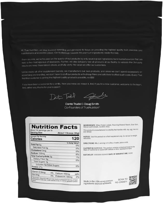 True Nutrition Whey Protein Isolate, Unflavored, 1lb | Cold-Filtered, 30g Protein per Serving, Unsweetened, No Additives, Keto, Gluten Free, Lactose Free, Non-GMO