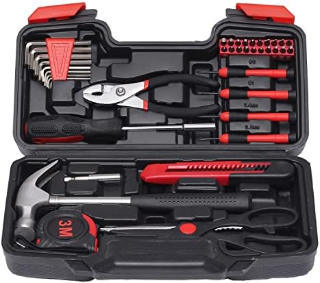 39-Piece Household Tools Kit - Small Basic Home Tool Set with Plastic Toolbox - Great for College Students, Household Use & More