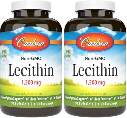 Carlson Lecithin, Non-GMO, 1200 mg, 100 Softgels | Nervous System Health; Liver Function; Unbleached Soy Lecithin