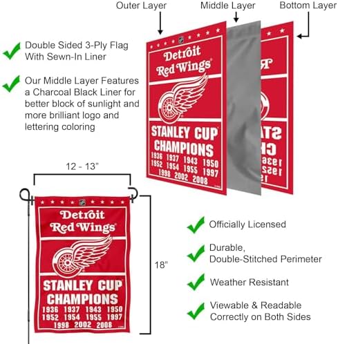 WinCraft Detroit Red Wings 11 Time Stanley Cup Champions Double Sided Garden Flag