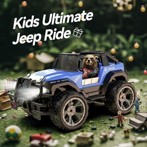 DEERC DE125 1:14 RC Car for Kids,4WD Remote Control Off-Road Monster Truck | RC Rock Crawler with Mist Spray,Metal Shell, LED Lights, 2.4GHz All-Terrain Car, 2 Batteries, Gifts for Beginners and boys