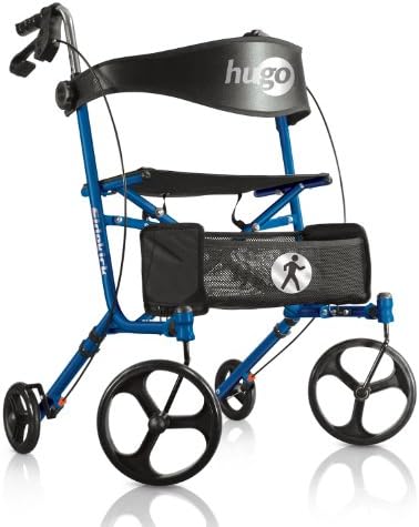 Hugo Mobility Sidekick Foldable Rollator Walker with Seat, Blueberry | Foldable Rollator with Padded Seat Offers Stable