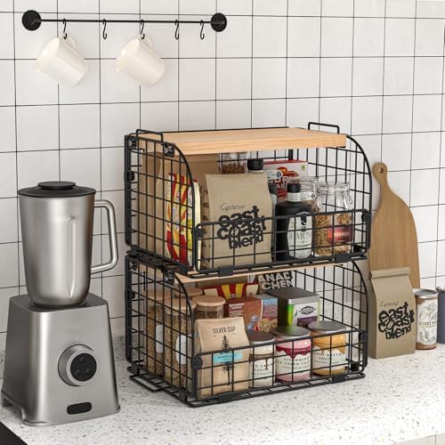 2 Set Stackable Wire Basket with Openable Top, Kitchen Counter