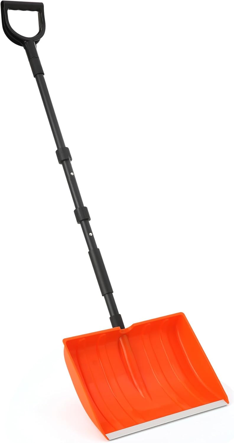 Yocada Snow Shovel 55" Long for Home Garage Driveway Snow Removal | D-Grip Handle Aluminum Strip Large Capacity Orange Shovel for Garden Car Camping