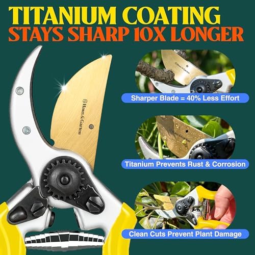 Haus & Garten ClassicPRO 8.5" Professional Premium Titanium Bypass Pruning Shears - Use As Pruners, Garden Shears, Heavy Duty Handheld Pruning Shears For Gardening, Clippers, Pruner Scissor Tool