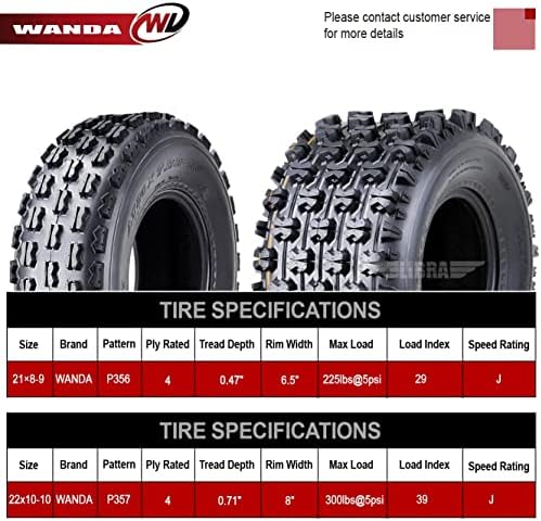 WANDA Sport ATV Tires Set 21x8-9 Front & 22x10-10 Rear /4PR GNCC Race Tires | Designed for Grand National Cross Country Series Race