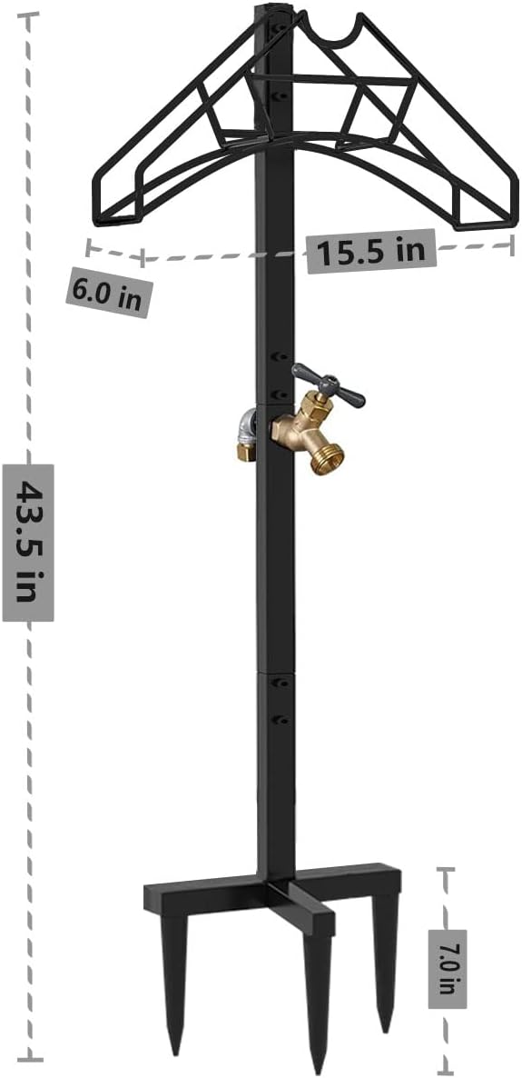 Artigarden Freestanding Garden Hose Holder Hanger, Heavy Duty Metal Water Hose Reel Storage Stand Rack for Yard Lawn, Bright Black (Hose not Included)