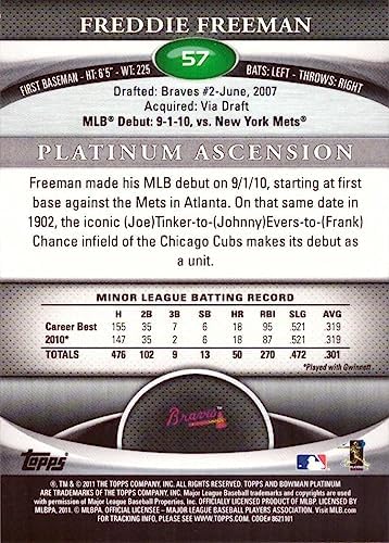 2011 Bowman Platinum Baseball #57 Freddie Freeman Rookie Card