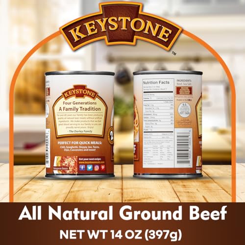Keystone All Natural Ground Beef 14 Ounce Long Term Emergency Survival Food Canned Meat | Fully Cooked Ready to Eat | Gluten Free Family Pack of 1