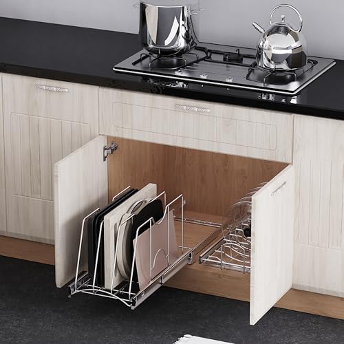 Pull Out Cookie Sheet Organizer, 11" W x 22" D x 11.8" H, Chrome