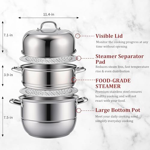 3-Tier 24 Qt Stainless Steel Steamer Pot with Glass Lid – Multi-Layer Stackable Cookware for Tamales