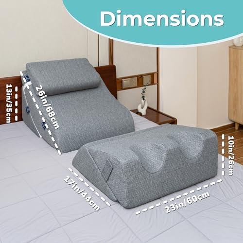6pc Adjustable Orthopedic Wedge Pillow Set – Relieve Acid Reflux, Snoring, Back Pain & Post-Surgery Discomfort (Grey)