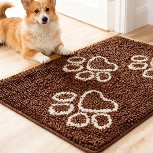 Dog Door Mat for Muddy Paws - Highly Absorbent Microfiber Pet Rug, Quick Dry Chenille Dog Runner Rug Indoor Outdoor, Non-Slip Entryway Carpet Washable Mud Mat for Dogs, Blue 60"x30"