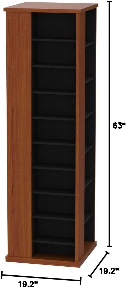 Venture Horizon 4-Sided Revolving Media Tower 1000 - Black: Laminated Wood Composites (MDF), Black-Color, 18.75" L x 18.75" W x 63" H