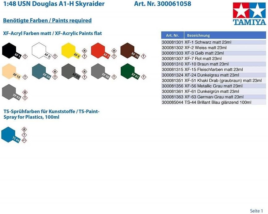 Tamiya Models Douglas A-1H Skyraider Model Kit, ages 12 Up