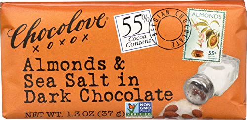 Chocolove Chocolate Bar, Almonds & Sea Salt in Dark Chocolate, 1.3 Ounce (Pack of 12)