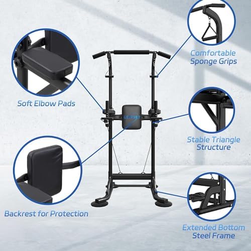Pull Up Dip Station for Home Gym, Power Tower with Backrest, Adjustable Height Pull Up Bar Stand