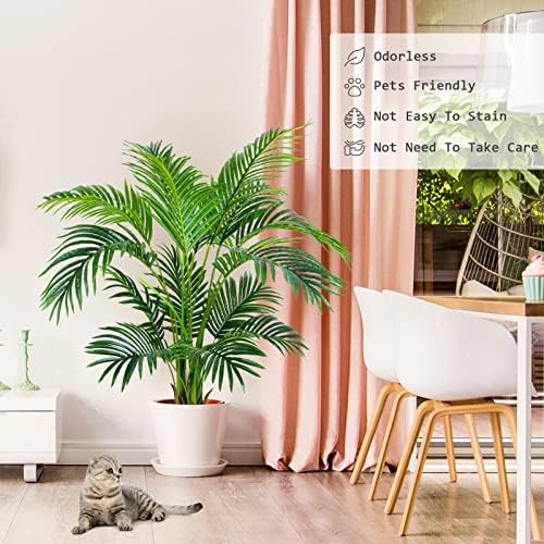 Worth Garden 4ft Artificial Areca Palm Plant, Fake Cane Palm Silk Tree Indoor Outdoor, Dypsis Lutescens