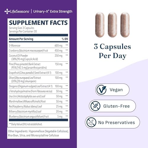 Urinari-X - Urinary Tract Support - Fast Acting UTI Relief - Vitamin Supplement for Healthy Bladder Function & Immunity - D-Mannose, Cranberry, Caprylic Acid, Uva Ursi & Grapefruit - 90 Capsules