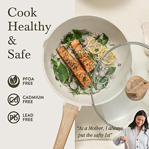CAROTE 12 Inch Nonstick Deep Frying Pan with Lid, 5.5 Qt Black Granite | Kitchen Non-Toxic PFOA Free Cookware, Covered Sauté Pans All Stovetops Compatible, Easy to Clean
