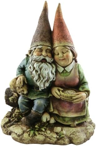 Napco Imports Cuddly Gnome Couple Distressed Green 12 x 9 Resin Stone Collectible Figurine