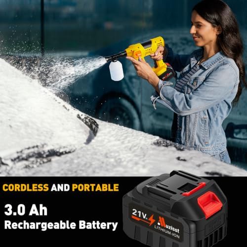 1100PSI Cordless Car Washer, Portable Battery Powered Cleaning Tool | 10-Speed Adjustment, Battery Level Display, 6-in-1 Nozzle