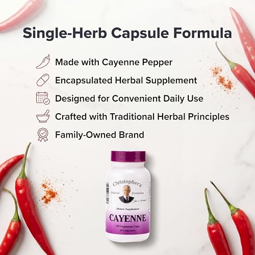 Christopher's Original Formulas Cayenne Capsules, Herbal Supplement for Circulation & Digestion, 100 Capsules