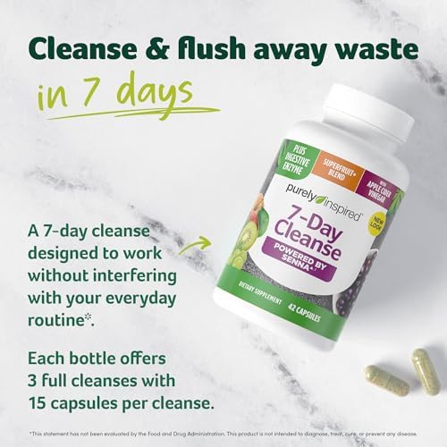 Purely Inspired 7-Day Detox Cleanse - Digestive Enzymes & Probiotics | Whole Body Cleanse & Detox Pills for Women & Men, Powered with Senna Leaf